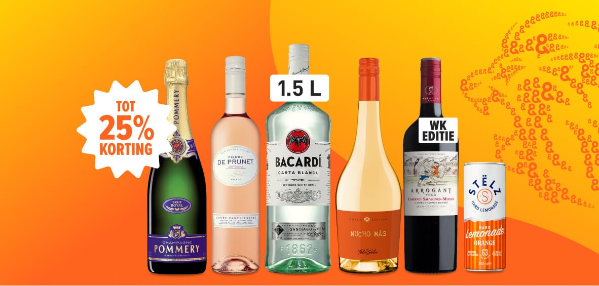 De WK spirit begint bij ons. Scoor bijvoorbeeld een van onze limited edition wk artikelen zoals jagermeister nu tot 25% korting. 